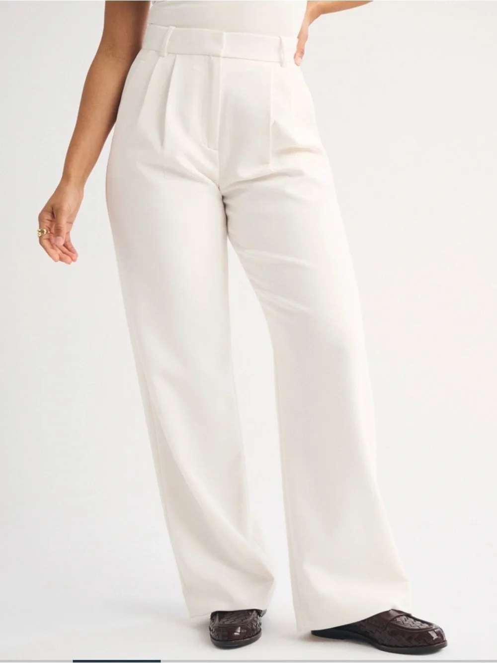 Abercrombie & Fitch Curve Love Sloane Tailored Wide Leg Pant Cream NWT